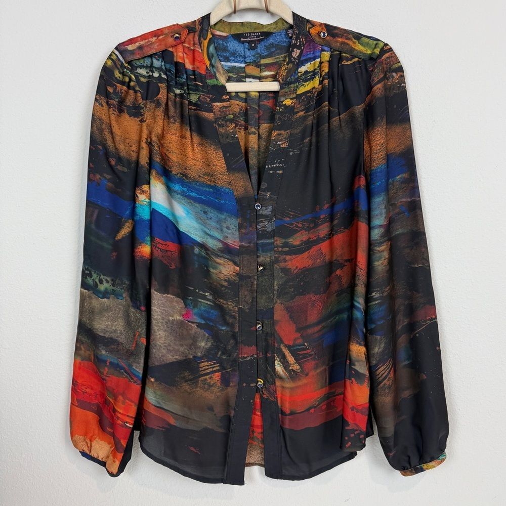 Ted Baker Painters Print Button-Up long Sleeve Blouse 2/ US 6